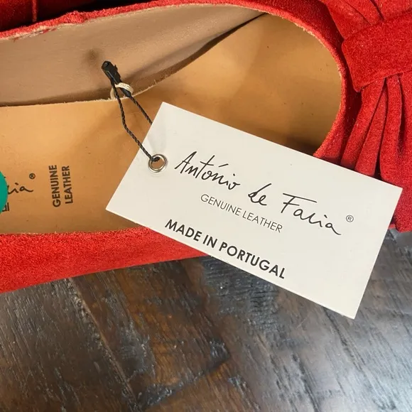 Antonio De Faria Ashley Double Bow Red Suede Flats Size 8 Genuine Leather