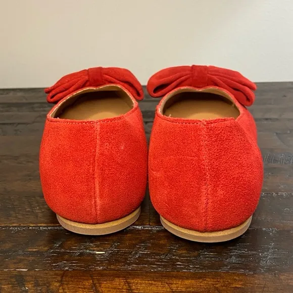 Antonio De Faria Ashley Double Bow Red Suede Flats Size 8 Genuine Leather