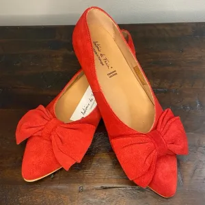 Antonio De Faria Ashley Double Bow Red Suede Flats Size 8 Genuine Leather