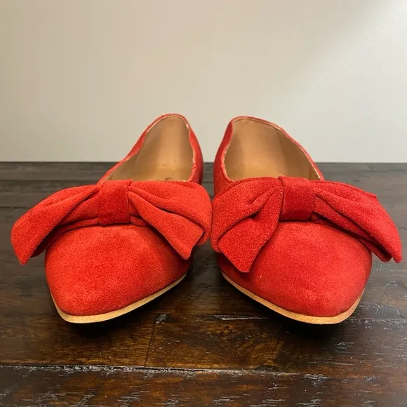 Antonio De Faria Ashley Double Bow Red Suede Flats Size 8 Genuine Leather