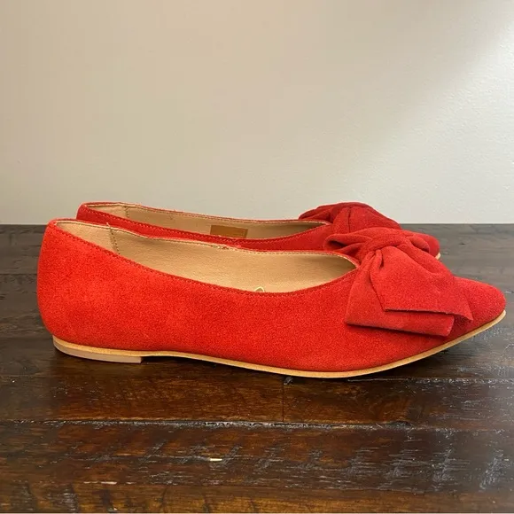 Antonio De Faria Ashley Double Bow Red Suede Flats Size 8 Genuine Leather