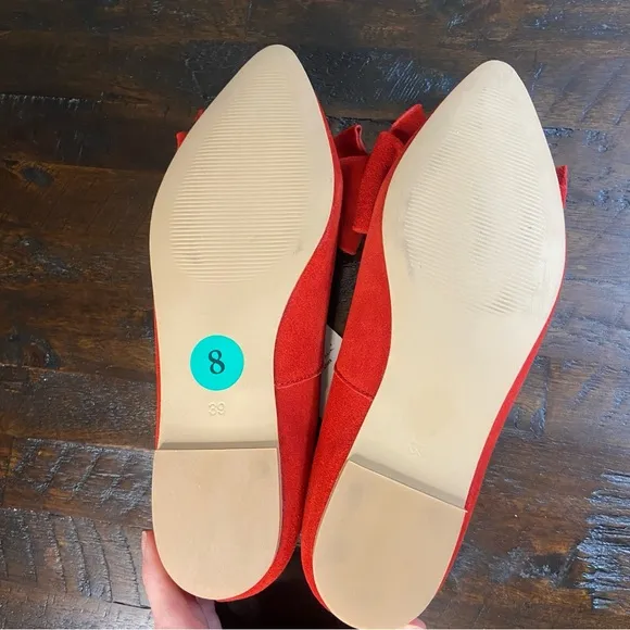 Antonio De Faria Ashley Double Bow Red Suede Flats Size 8 Genuine Leather