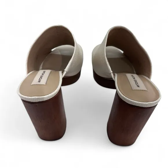 Antonio Melani Sarayyaa Sandals Creme Leather Open Toe Platform Block He…