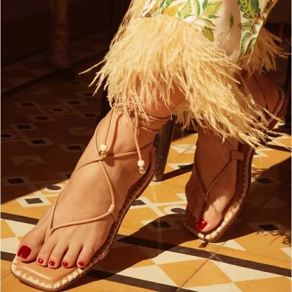 Antonio Melanix The Nat Note Alhambra Leather Ankle Wrap Thong Sandals
