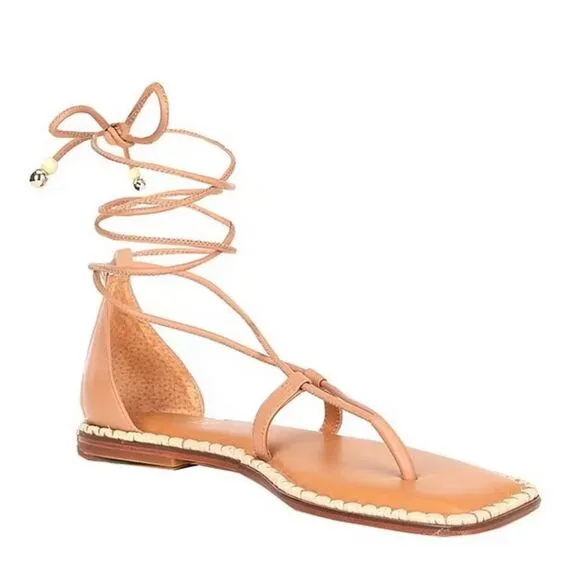 Antonio Melanix The Nat Note Alhambra Leather Ankle Wrap Thong Sandals