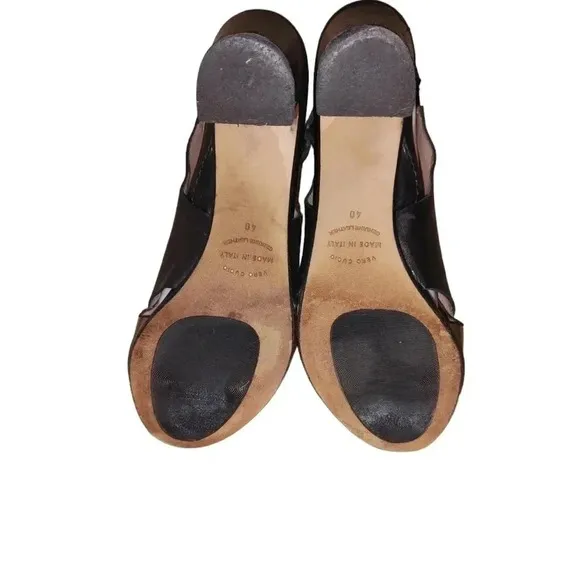 Anyi Lu Sling Back Sandals 9 40 Womens Black Tan Leather Handmade Chunky Heel