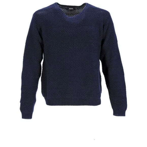 A.P.C. Knitted Crewneck Sweater in Navy Blue Cotton