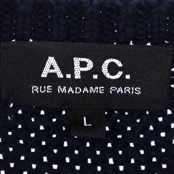 A.P.C. Knitted Crewneck Sweater in Navy Blue Cotton