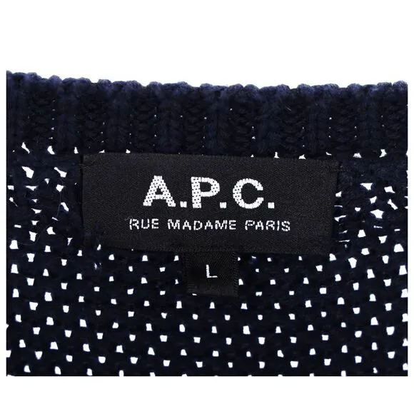 A.P.C. Knitted Crewneck Sweater in Navy Blue Cotton