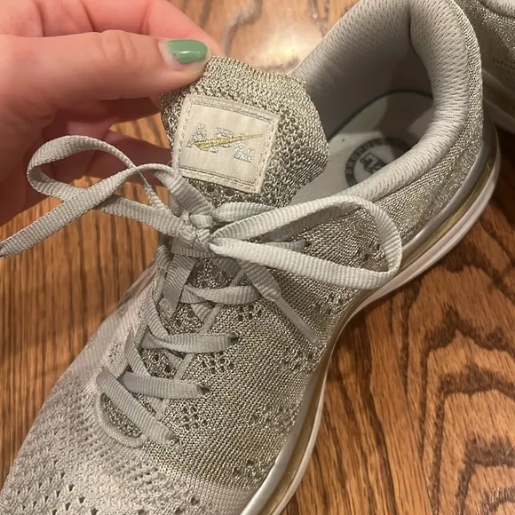 APL Grey And Silver Knitted Lace Up Sneakers with Gold Detail Size 8