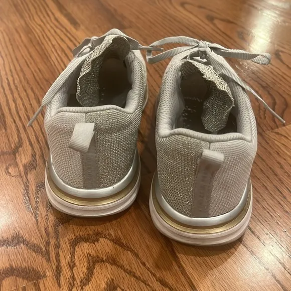 APL Grey And Silver Knitted Lace Up Sneakers with Gold Detail Size 8