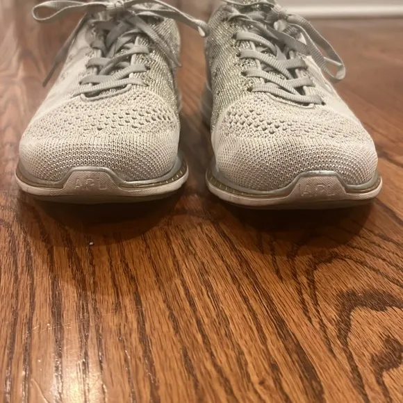 APL Grey And Silver Knitted Lace Up Sneakers with Gold Detail Size 8