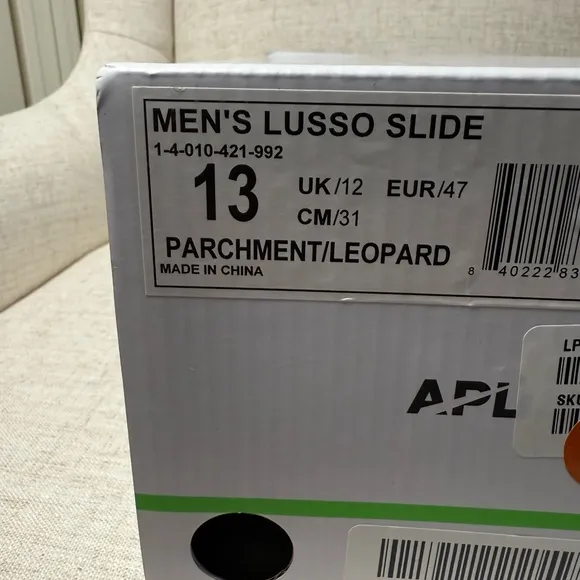 APL Men’s Lusso Slide in Parchment Leather Leopard size 13 Sandals