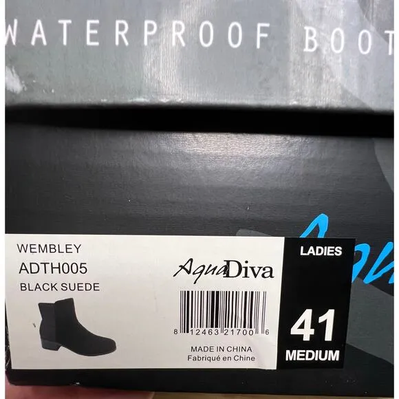 Aqua Diva Sz US 10 /EU41 Black Suede Neoprene Side Zip Waterproof Heeled Bootie