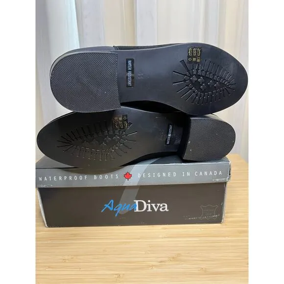 Aqua Diva Sz US 10 /EU41 Black Suede Neoprene Side Zip Waterproof Heeled Bootie