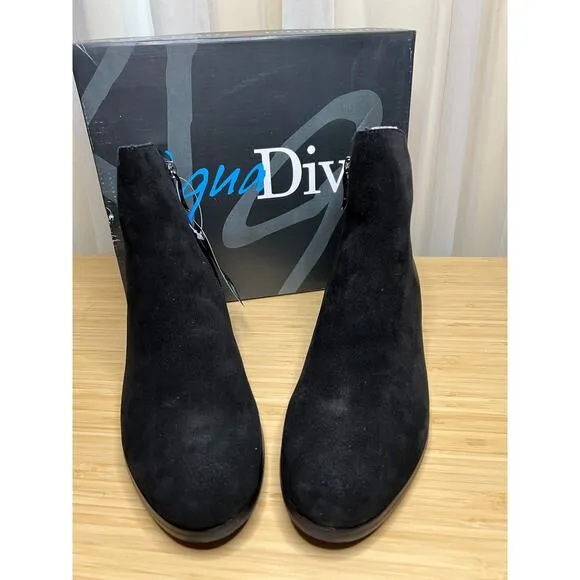 Aqua Diva Sz US 10 /EU41 Black Suede Neoprene Side Zip Waterproof Heeled Bootie