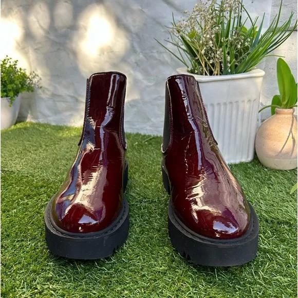 AQUATALIA HAYLIE PATENT LEATHER CHELSEACHUNKY BOOTS PLATFORM RED 10