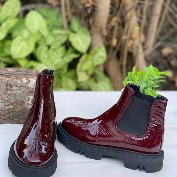 AQUATALIA HAYLIE PATENT LEATHER CHELSEACHUNKY BOOTS PLATFORM RED 10