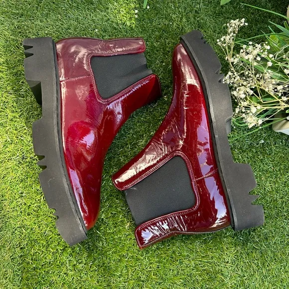 AQUATALIA HAYLIE PATENT LEATHER CHELSEACHUNKY BOOTS PLATFORM RED 10
