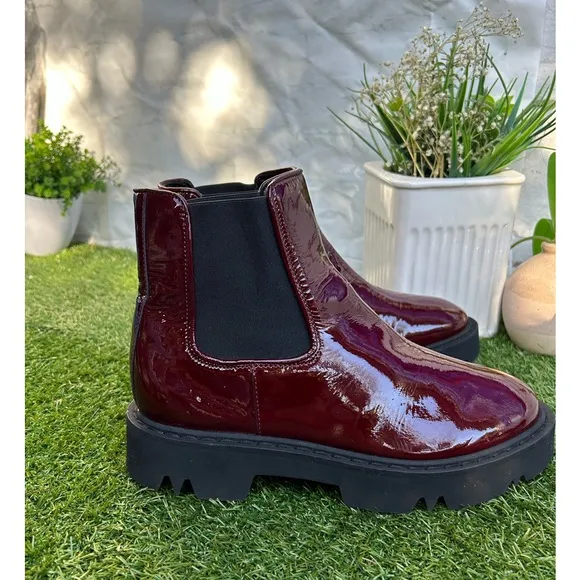 AQUATALIA HAYLIE PATENT LEATHER CHELSEACHUNKY BOOTS PLATFORM RED 10
