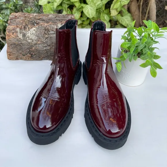 AQUATALIA HAYLIE PATENT LEATHER CHELSEACHUNKY BOOTS PLATFORM RED 10