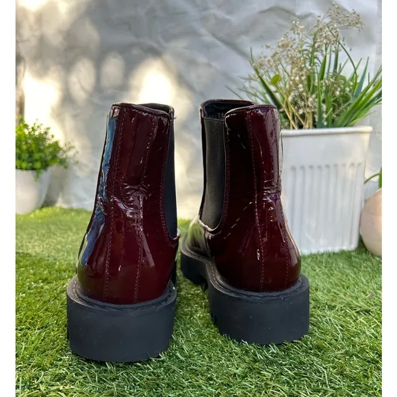 AQUATALIA HAYLIE PATENT LEATHER CHELSEACHUNKY BOOTS PLATFORM RED 10