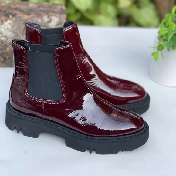 AQUATALIA HAYLIE PATENT LEATHER CHELSEACHUNKY BOOTS PLATFORM RED 10