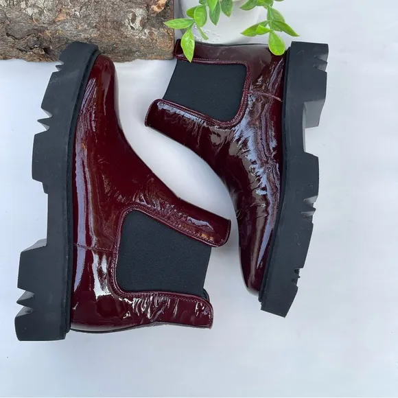 AQUATALIA HAYLIE PATENT LEATHER CHELSEACHUNKY BOOTS PLATFORM RED 10