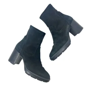 Aquatalia Idalia Suede Booties Boots Platform Heel Side Zip Black Size US 8