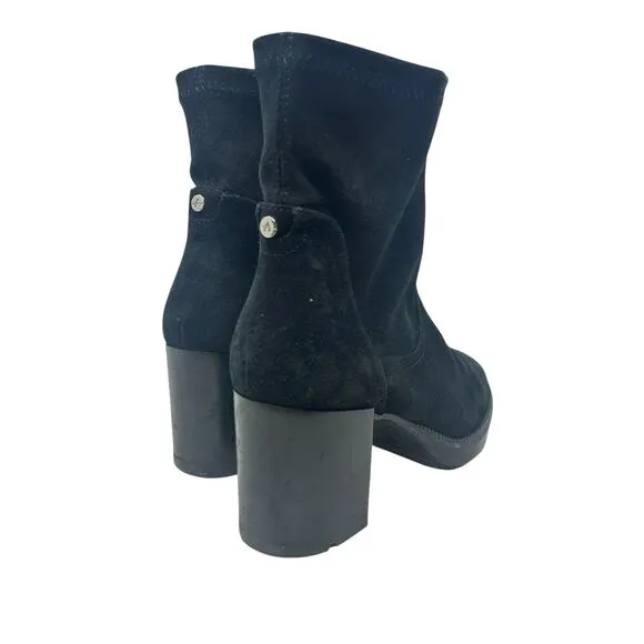 Aquatalia Idalia Suede Booties Boots Platform Heel Side Zip Black Size US 8