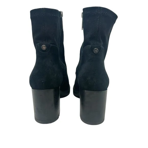 Aquatalia Idalia Suede Booties Boots Platform Heel Side Zip Black Size US 8