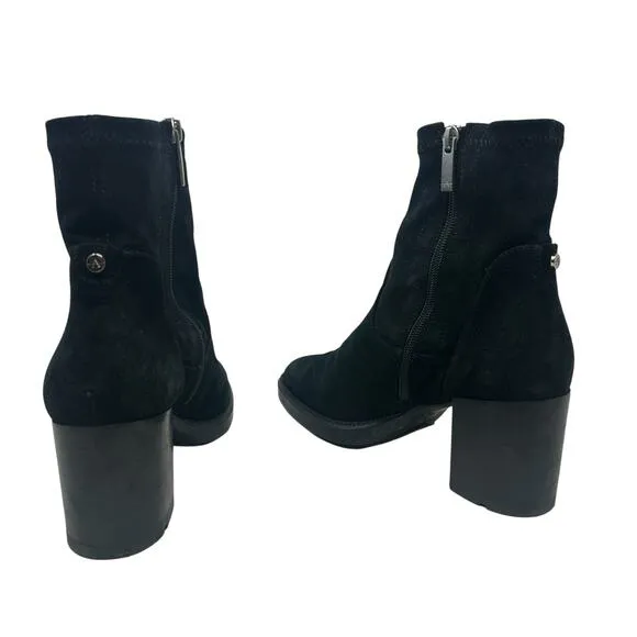 Aquatalia Idalia Suede Booties Boots Platform Heel Side Zip Black Size US 8