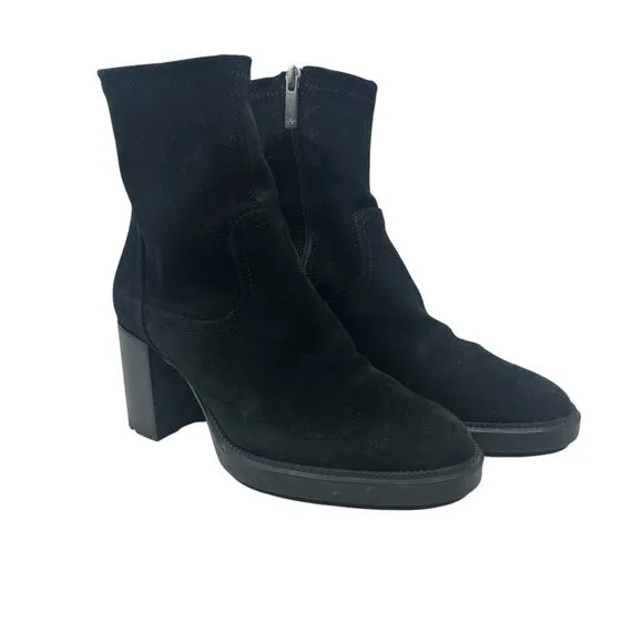 Aquatalia Idalia Suede Booties Boots Platform Heel Side Zip Black Size US 8