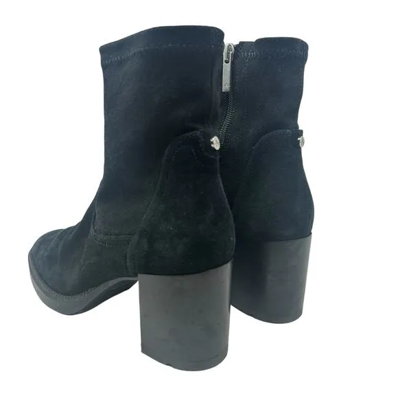 Aquatalia Idalia Suede Booties Boots Platform Heel Side Zip Black Size US 8