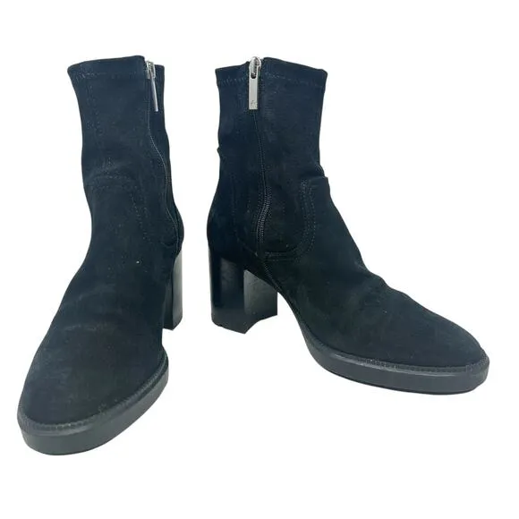 Aquatalia Idalia Suede Booties Boots Platform Heel Side Zip Black Size US 8