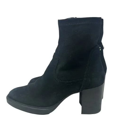 Aquatalia Idalia Suede Booties Boots Platform Heel Side Zip Black Size US 8