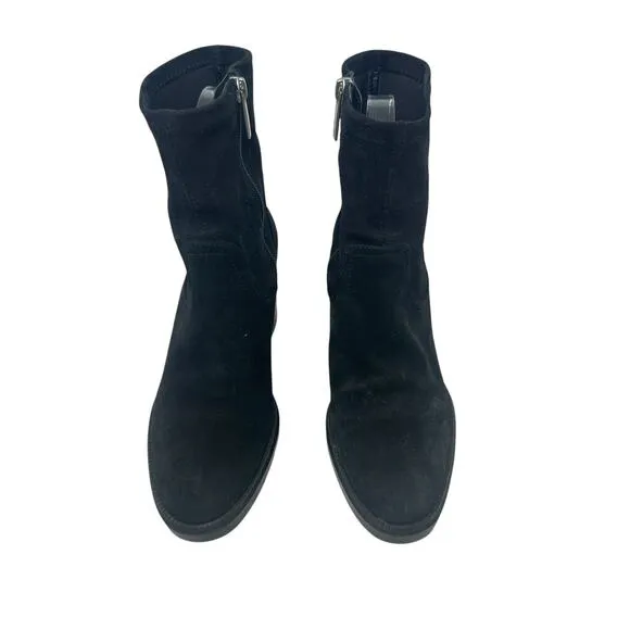 Aquatalia Idalia Suede Booties Boots Platform Heel Side Zip Black Size US 8