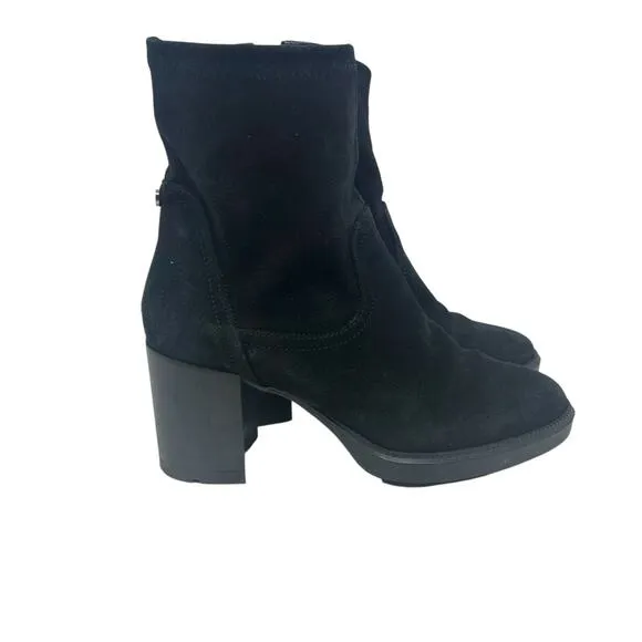 Aquatalia Idalia Suede Booties Boots Platform Heel Side Zip Black Size US 8