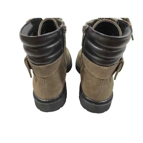 Aquatalia Mayra Suede Lace Up Side Zip Taupe/Black Weatherproof Boots 7M