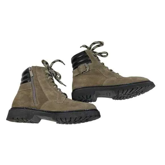 Aquatalia Mayra Suede Lace Up Side Zip Taupe/Black Weatherproof Boots 7M