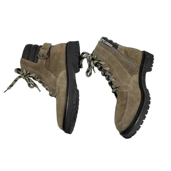Aquatalia Mayra Suede Lace Up Side Zip Taupe/Black Weatherproof Boots 7M