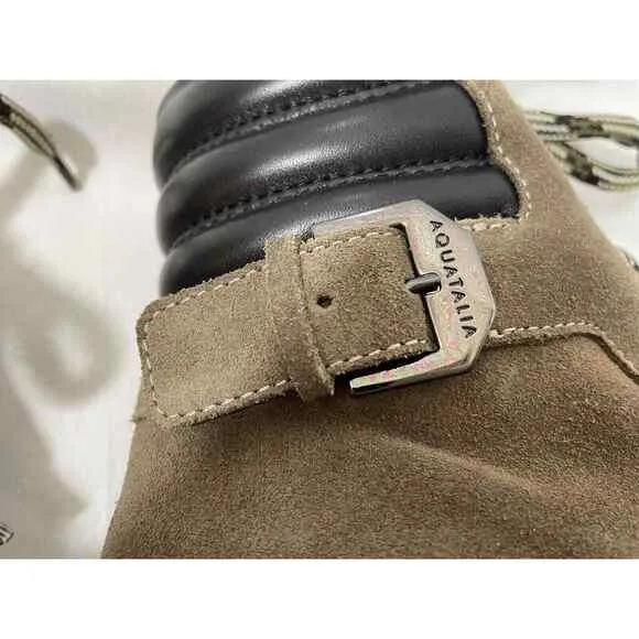 Aquatalia Mayra Suede Lace Up Side Zip Taupe/Black Weatherproof Boots 7M