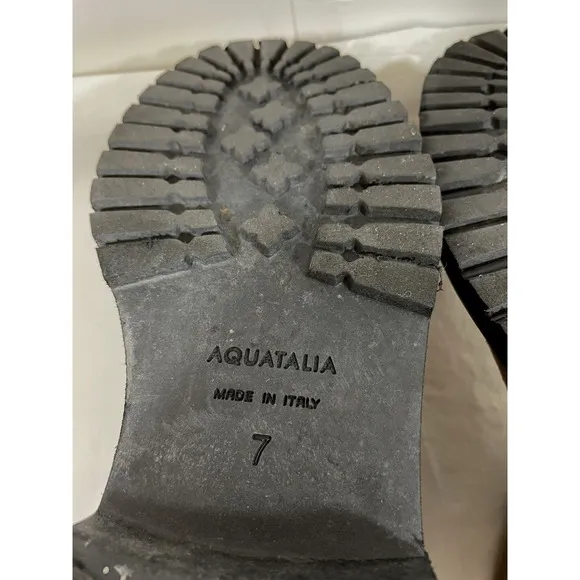 Aquatalia Mayra Suede Lace Up Side Zip Taupe/Black Weatherproof Boots 7M