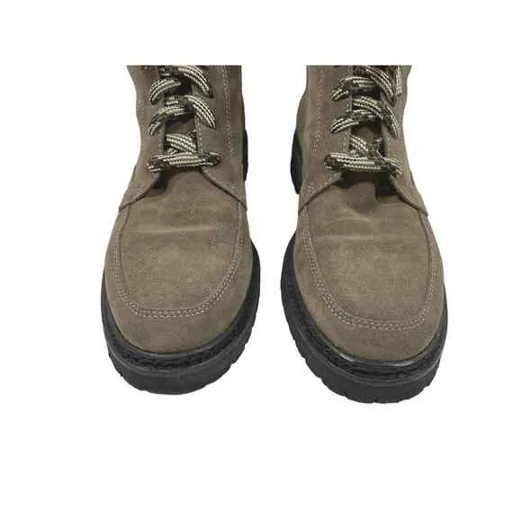 Aquatalia Mayra Suede Lace Up Side Zip Taupe/Black Weatherproof Boots 7M