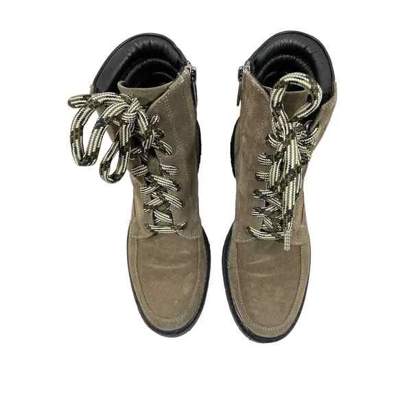 Aquatalia Mayra Suede Lace Up Side Zip Taupe/Black Weatherproof Boots 7M
