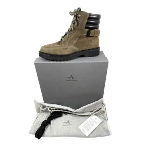 Aquatalia Mayra Suede Lace Up Side Zip Taupe/Black Weatherproof Boots 7M