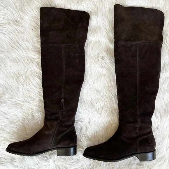 Aquatalia Nita Over The Knee High Boots Suede Leather Block Heel Flat Waterproof
