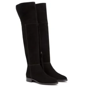 Aquatalia Nita Over The Knee High Boots Suede Leather Block Heel Flat Waterproof