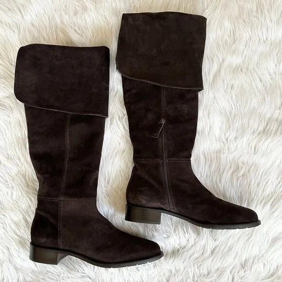 Aquatalia Nita Over The Knee High Boots Suede Leather Block Heel Flat Waterproof