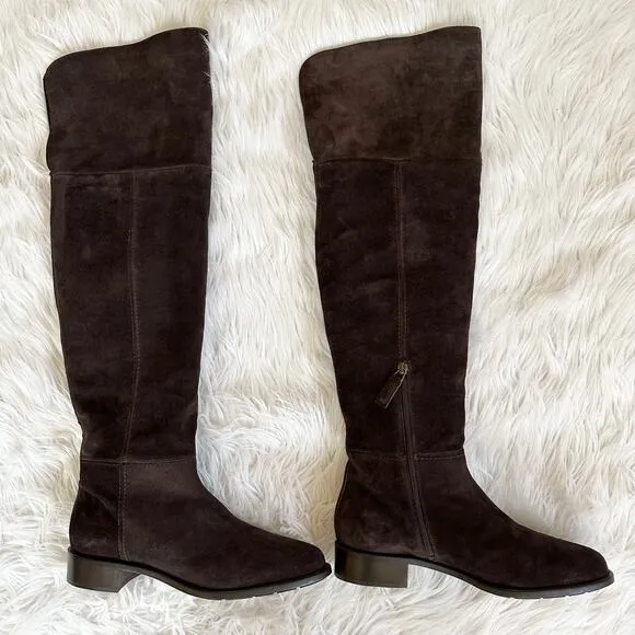 Aquatalia Nita Over The Knee High Boots Suede Leather Block Heel Flat Waterproof
